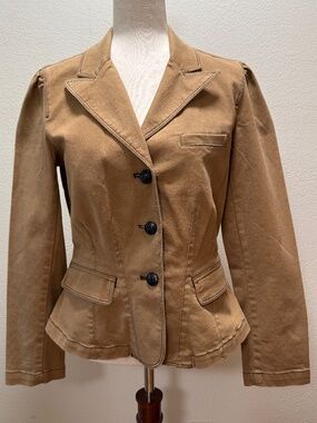 Lauren Ralph Lauren Khaki Tan Blazer Jacket Pleated Shoulder Military Women M